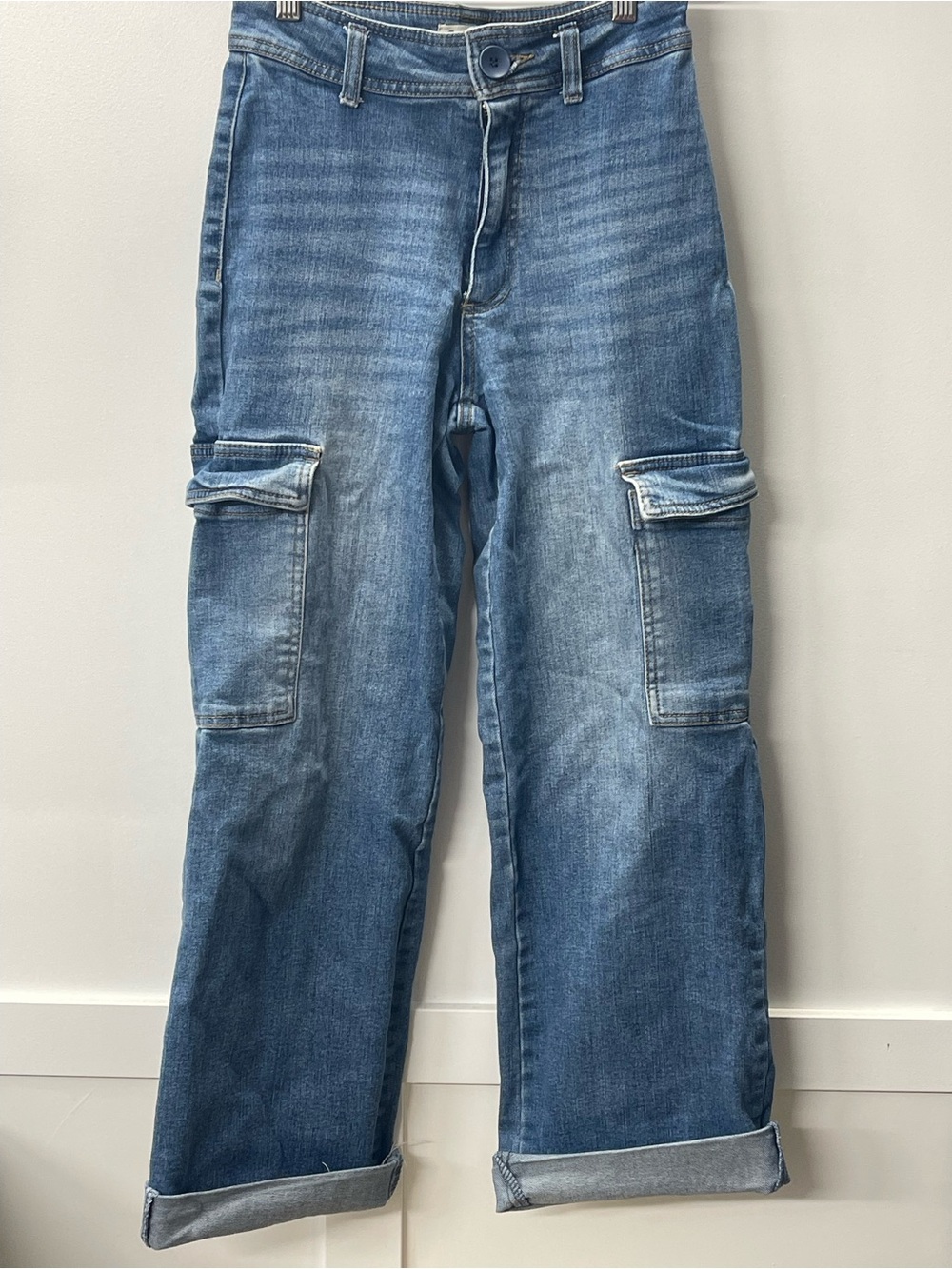 Oat New York Women's Relaxed Blue Cargo Jeans